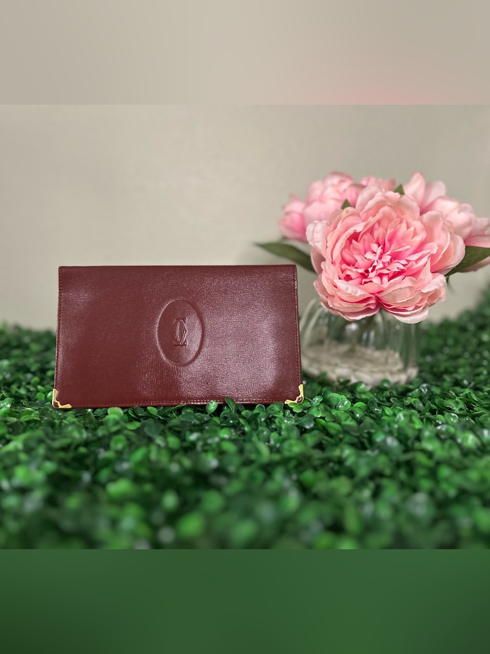 Vintage Cartier Must de Cartier Bordeaux Leather Long Wallet Checkbook Holder